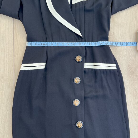 Vintage 80s Danny & Nicole Black & White Midi Secretary Dress / Made in the USA - Picture 11 of 16